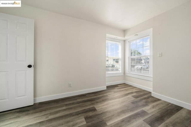 spare room with dark wood-type flooring