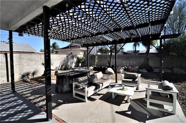 view of patio featuring a pergola and outdoor lounge area