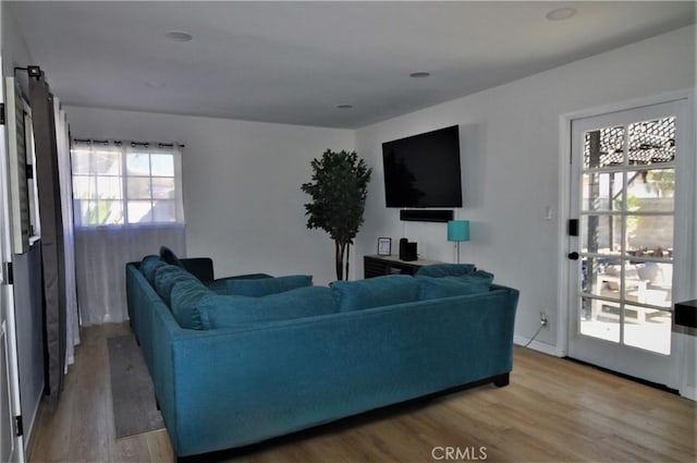 living room with light hardwood / wood-style flooring