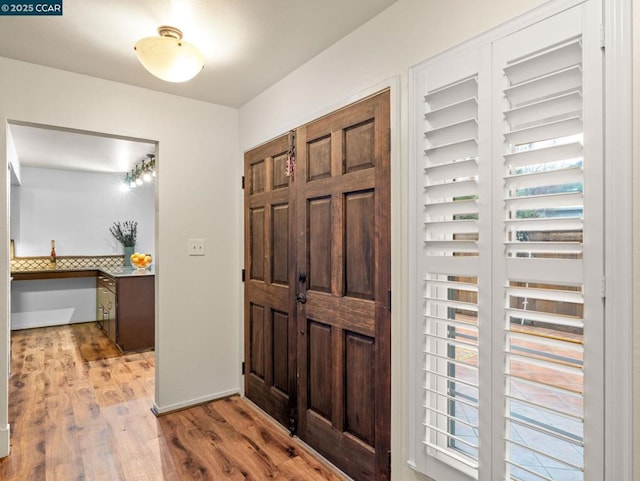 foyer entrance featuring light hardwood / wood-style floors and a wealth of natural light