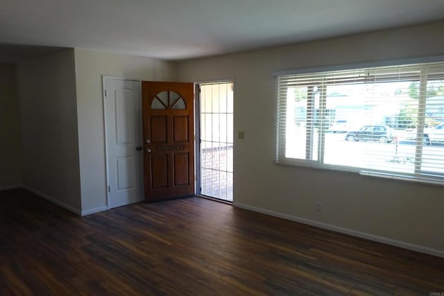 entryway with dark hardwood / wood-style flooring