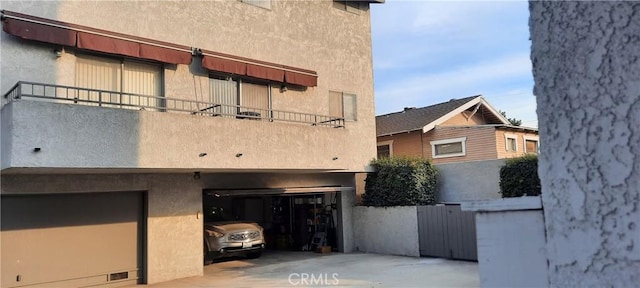 exterior space with a garage