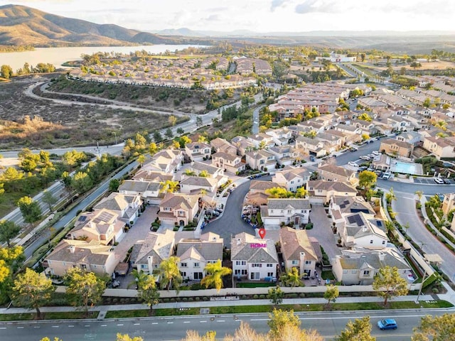 drone / aerial view featuring a mountain view