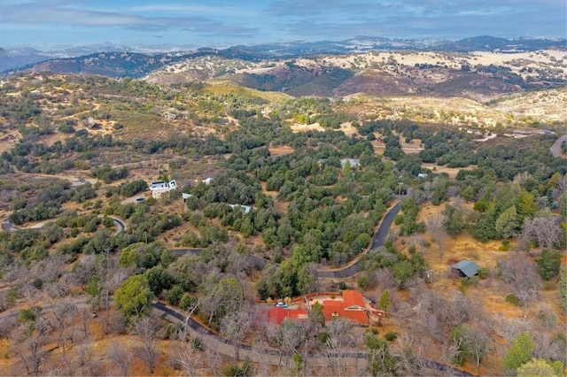 drone / aerial view featuring a mountain view