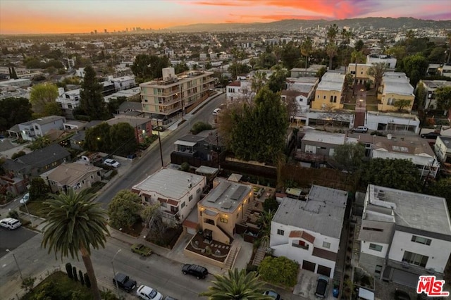 view of aerial view at dusk