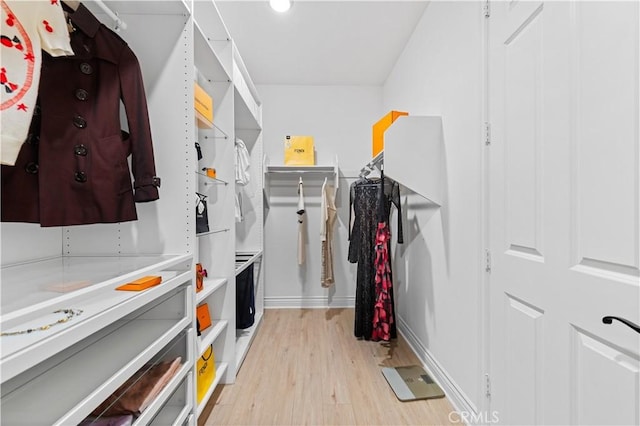 spacious closet with light hardwood / wood-style floors