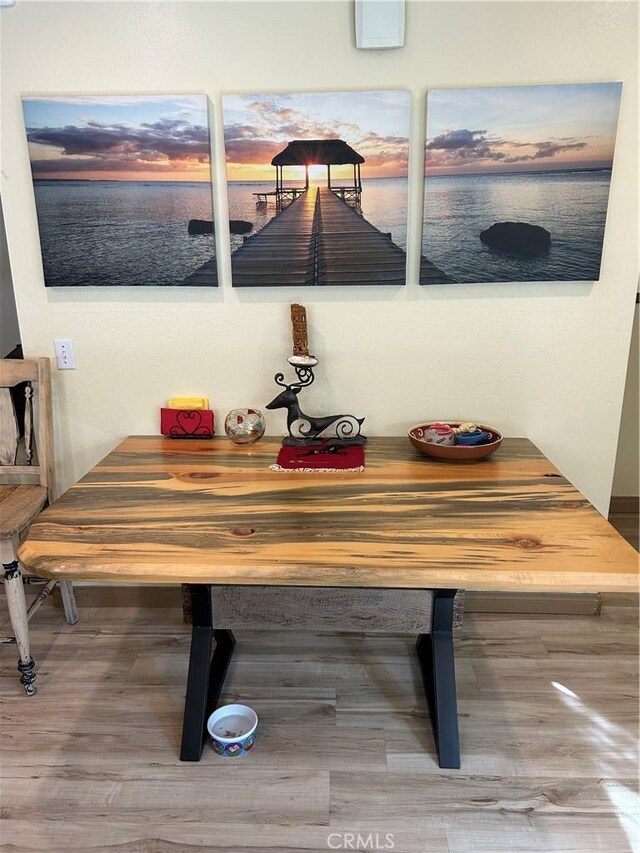 dining space with wood-type flooring