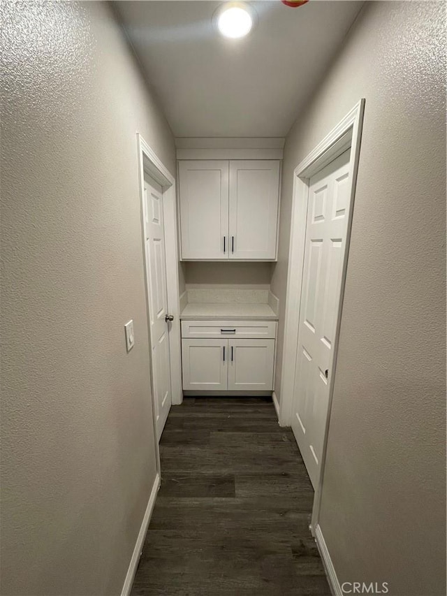 hallway featuring dark wood-type flooring