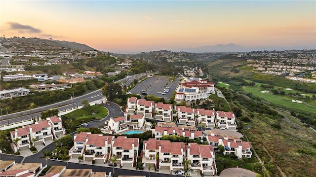 view of aerial view at dusk