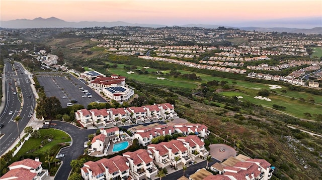 view of aerial view at dusk