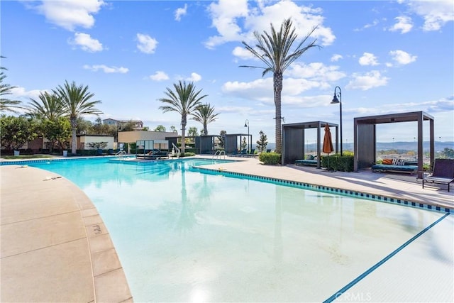 view of swimming pool featuring a patio