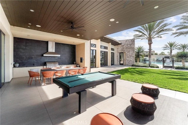 view of patio / terrace with ceiling fan, grilling area, and area for grilling