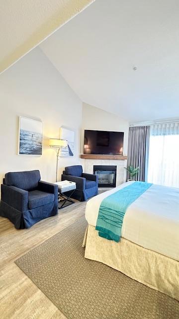 bedroom featuring lofted ceiling