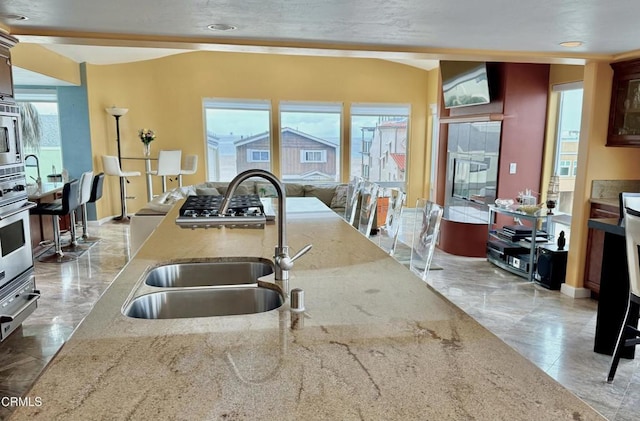 kitchen featuring sink, light stone countertops, and appliances with stainless steel finishes