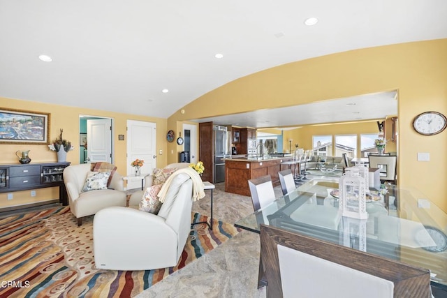 living room with lofted ceiling