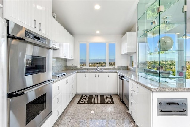 kitchen featuring a healthy amount of sunlight, appliances with stainless steel finishes, sink, and white cabinets