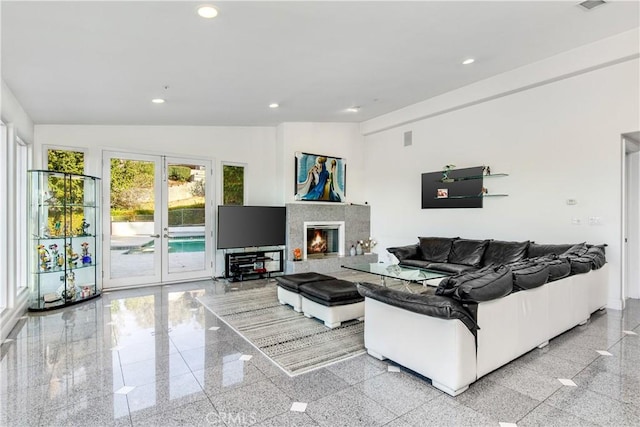 living room featuring french doors