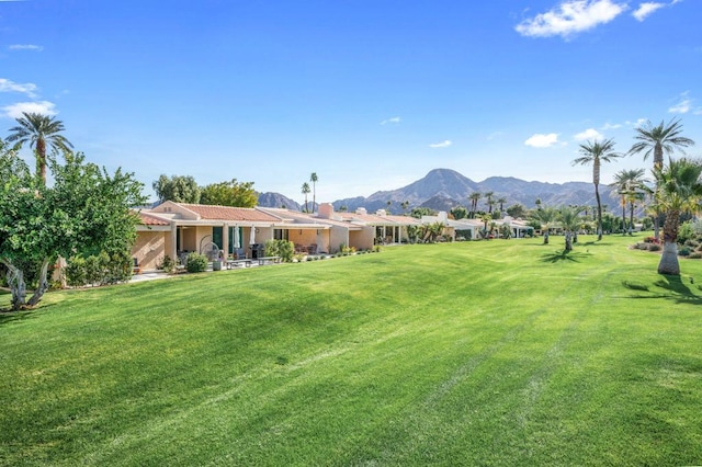 view of yard with a mountain view