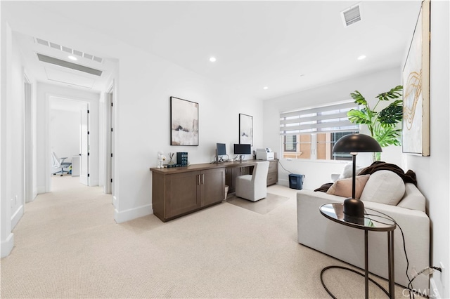 view of carpeted home office