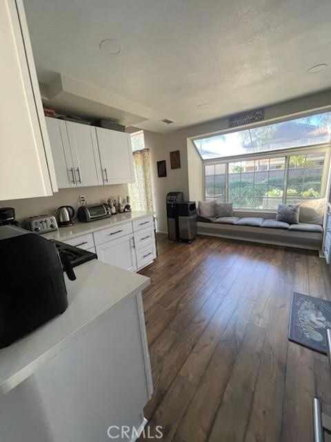 kitchen featuring dark hardwood / wood-style floors and white cabinets