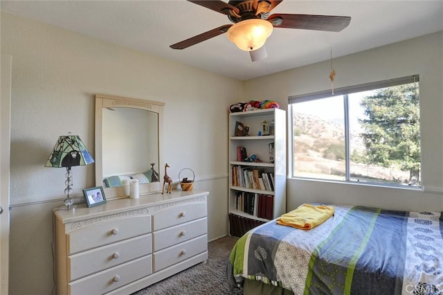 bedroom featuring carpet and ceiling fan