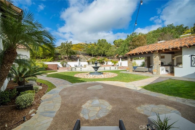 view of home's community featuring a patio and an outdoor kitchen