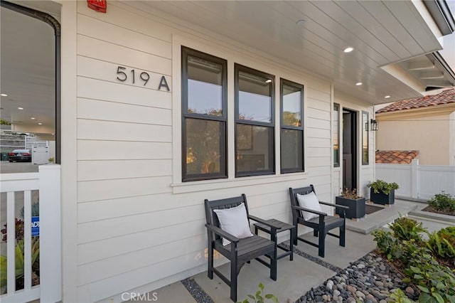 view of patio featuring a porch