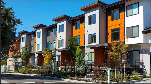 view of building exterior featuring a residential view