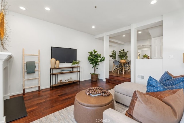 living room with hardwood / wood-style flooring