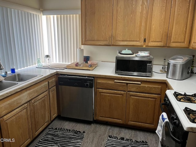 kitchen featuring hardwood / wood-style floors, sink, and appliances with stainless steel finishes