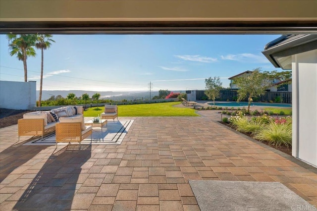 view of patio / terrace featuring an outdoor hangout area