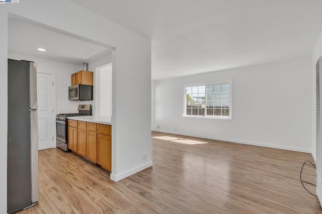 kitchen with appliances with stainless steel finishes and light wood-type flooring