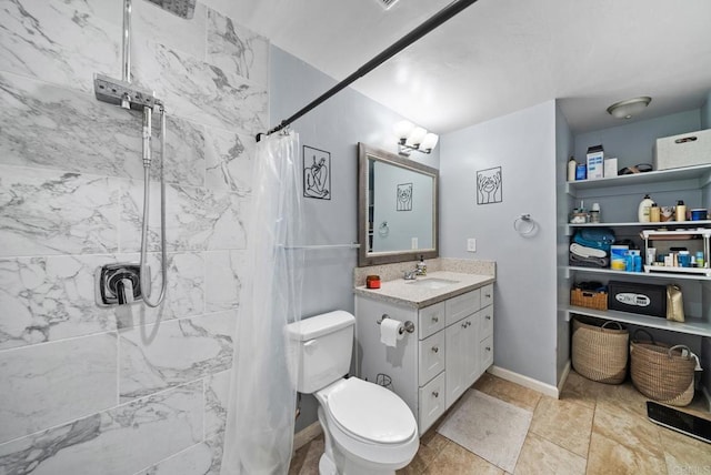 bathroom with vanity, toilet, and a shower with curtain