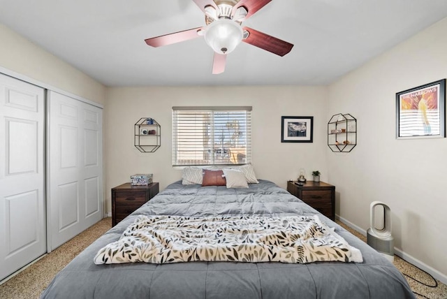 bedroom featuring a closet and ceiling fan