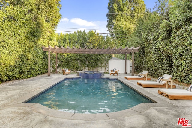 view of pool with an in ground hot tub, a pergola, and a patio area