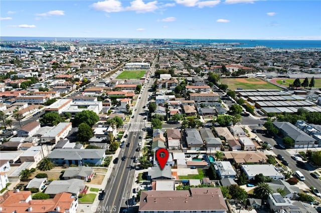 aerial view featuring a water view