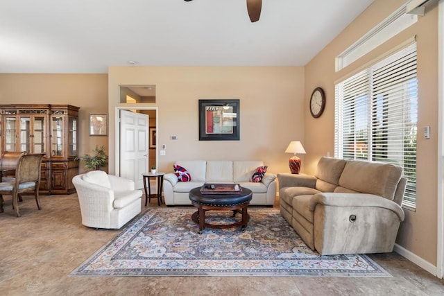 living room with ceiling fan