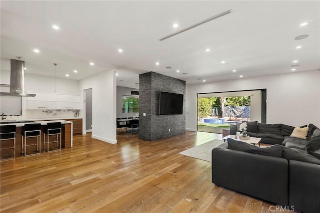 living room with light wood-type flooring