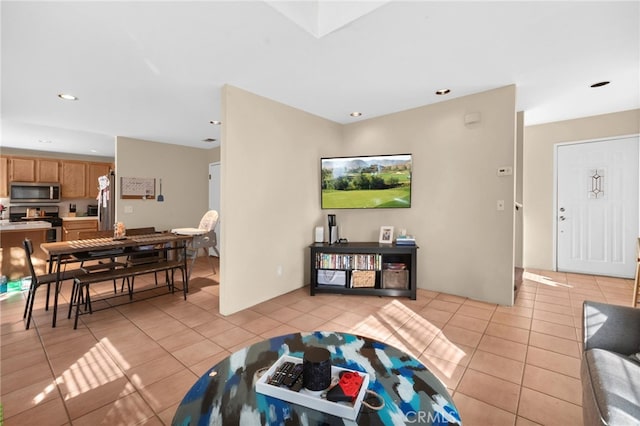 living room with light tile patterned floors