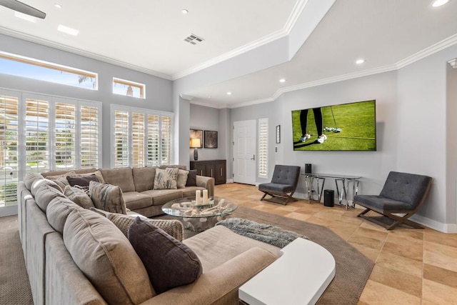 living room featuring ornamental molding