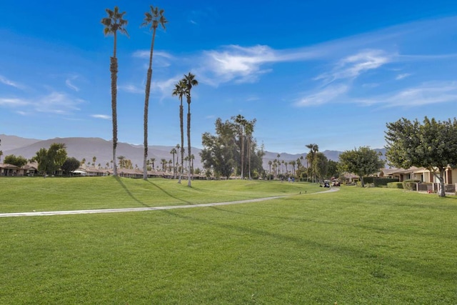 view of home's community featuring a mountain view and a yard