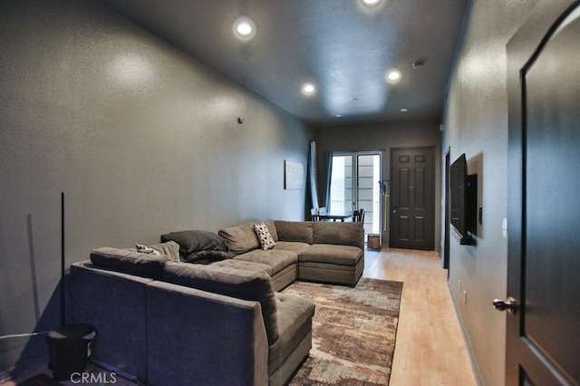 living room with light hardwood / wood-style floors