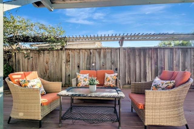 view of patio / terrace featuring an outdoor living space and a deck