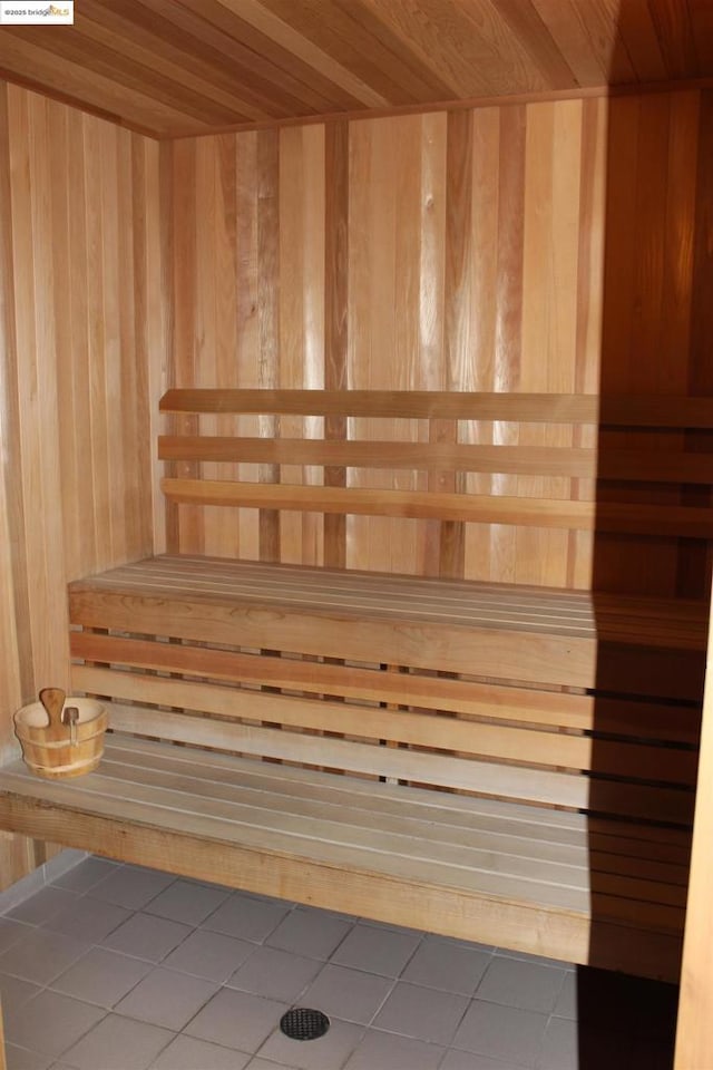 view of sauna featuring tile patterned floors