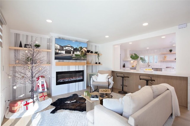 living room with sink