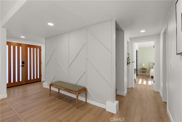16261 Angler Ln, Huntington Beach, CA 92647 - hall with recessed lighting, baseboards, and light wood-type flooring