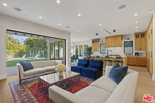 living room with light wood-type flooring