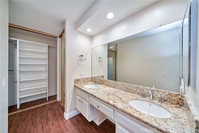 bathroom with vanity and hardwood / wood-style floors