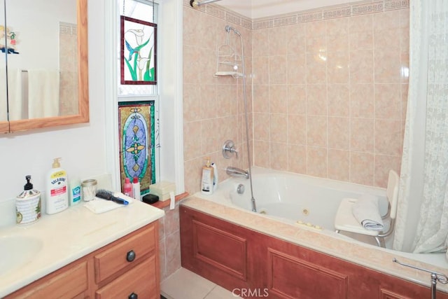 bathroom featuring vanity and shower / tub combo with curtain