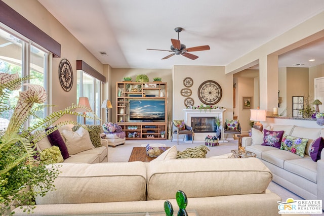 living room featuring ceiling fan